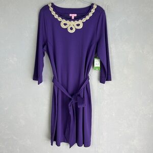 Lilly Pulitzer size XL Jonah dress shift purple gold neckline knee length NEW